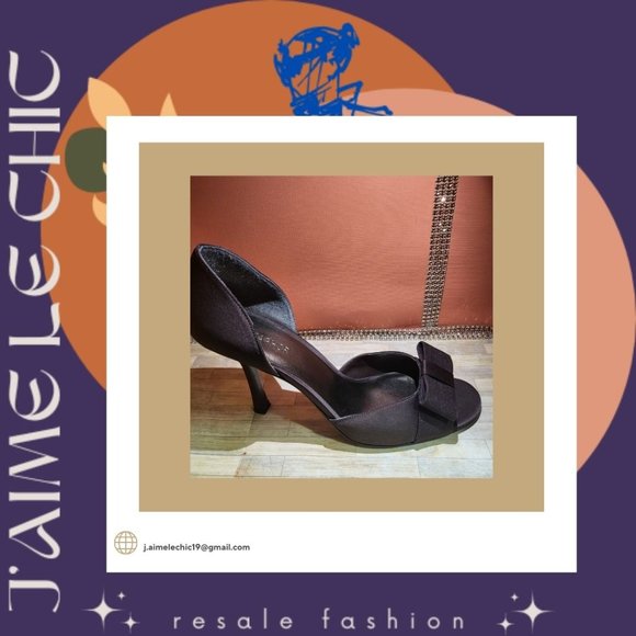 Metaphor Dark Brown Peep-Toe Kitten Heel Pump with  Bow Accents - Picture 4 of 6